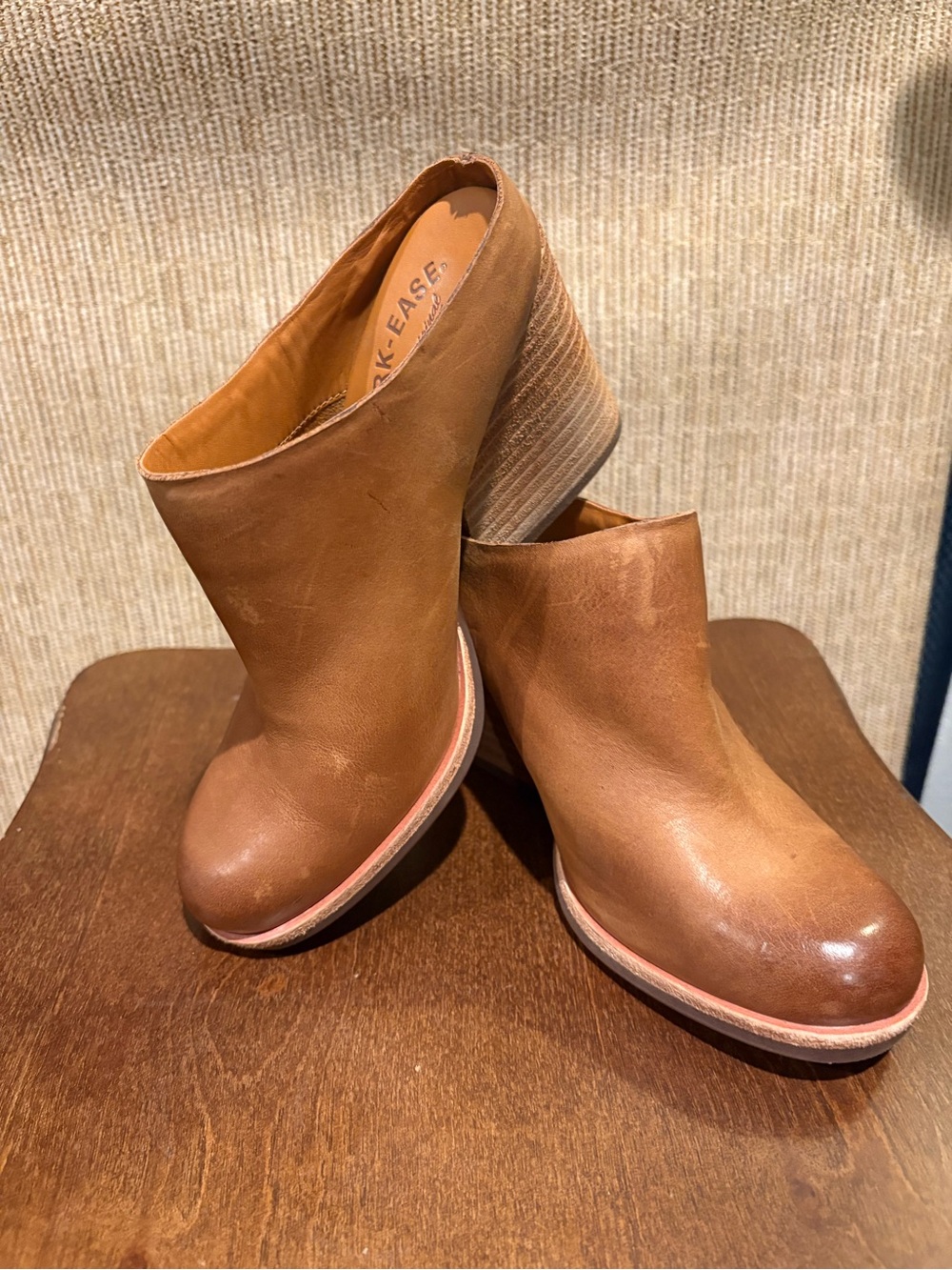 Kork-Ease Brown Leather Mule Clogs with Stacked Heel